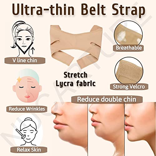 Image of Face Slimming Belt, Double chin fat reducer cheek slimmer and change face shaper wrinkle remover elastic strap, V Shape facial belt for women and men (XL,Beige),1 count