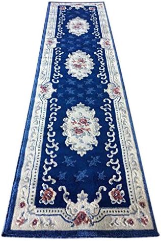 EMIRATES Alfombra persa larga tradicional Aubusson azul marino con diseño rojo 507 (31 pulgadas x 9 pies 10 pulgadas)