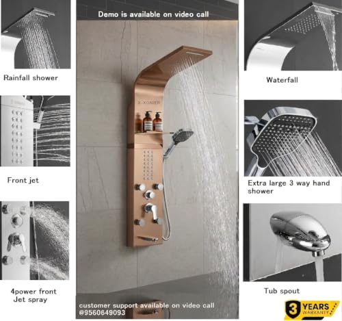 Image of X-Xonier 304 Grade Stainless Steel Shower Panel 6 in 1 Shower System Handshower with Waterfall Outlet Tub Spout Body Massage Spray With Hot &cold Mixer Rose Gold