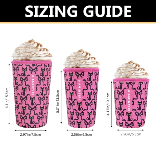 Image of 3 Pack Reusable Sleeve for Iced Coffee Cup, Coffee Neoprene Sleeve for Iced&Hot Drinks, Coffee Sleeve Compatible with Starbucks, Dunkin Coffee Cup. (Bow&Kitten)