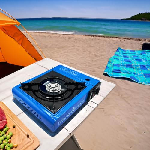 Vivicreate 7000 BTU Portable Butane Gas Stove for Camping Cooking Outdoor, Lightweight Portable Stove Burner with Auto Ignition, Estufa de Gas Portátil para Camping al Aire Libre(Blue) - Image 3