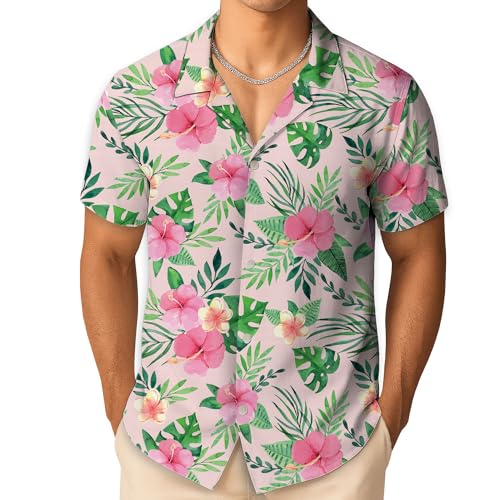 Hawaiian Shirt for Men, Wrinkle Free Lightweight Summer Tropical Floral Button Down Short Sleeve Aloha Shirts