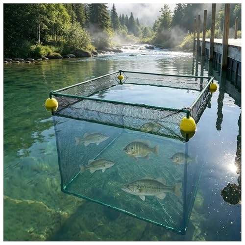This Fishing Net Cage With Zippered Top, Floating Fish Basket Well Holder Net With Zippered Top For Bucket Shore, Boat & Dock