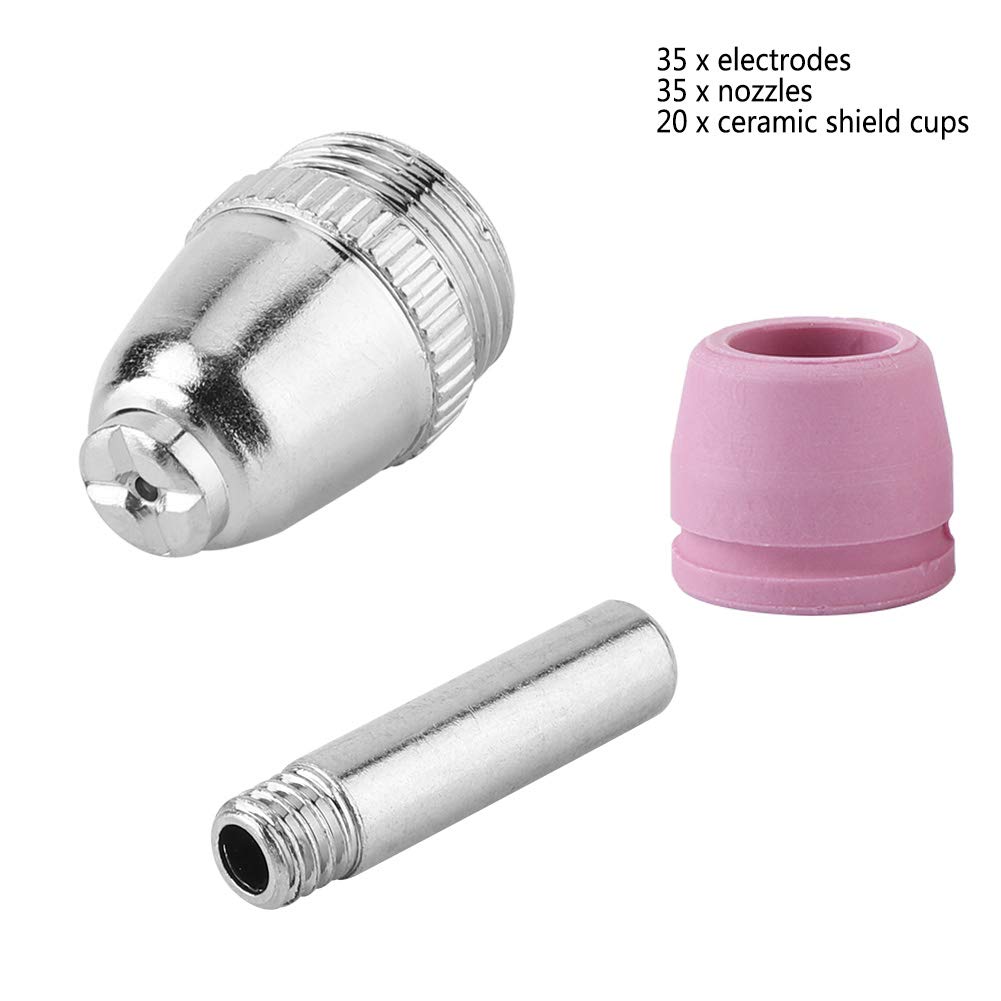 Kit de consumibles de antorcha de corte para cortador de plasma de 90 piezas - 35 electrodos 35 boquillas y 20 copas protectoras de cerámica - Piezas de repuesto de metal