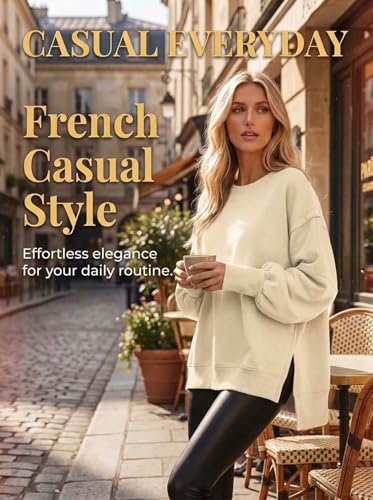 Image of BWQ Womens Oversized Sweatshirt Crewneck Long Sleeve Shirts Pullover Sweatshirts S-2XL
