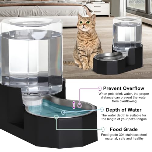 Sfozstra Gravity Water Bowl Dispenser : Automatic 5L Black Cat Stainless Steel Feeder Without Filters for Pets Indoor/Outdoor by Owners - Image 5
