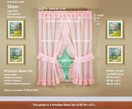 Image of Today's Curtain, Emelia Priscilla Sheer Pair 96 inch W x 84 inch L, Rose, 5-Piece-Set