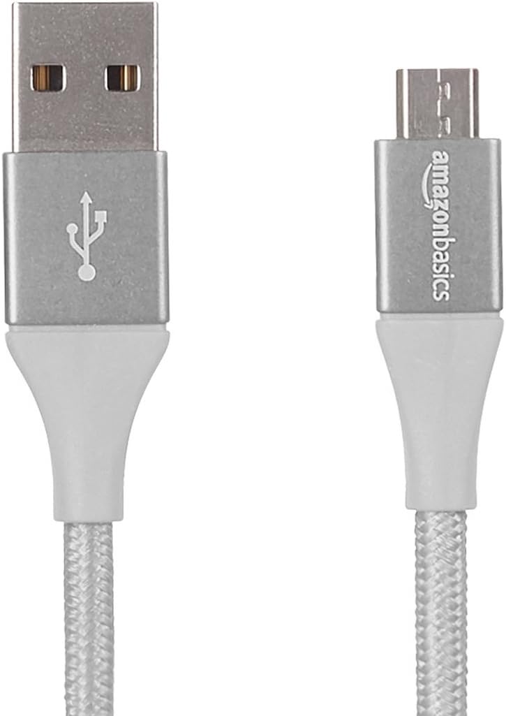 Amazon Basics Double Braided Nylon USB 2.0 A to Micro B Cable, 10 Feet, Silver
