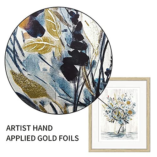 Floral Bouquet Framed Wall Art – Set Of 2 Vertical Blossoms In Mason Jar Artwork Prints With Gold Foils & Wood Frame For Decor Restroom/Laundry Room(8'' X 10'' X 2 Panels) #TOP2