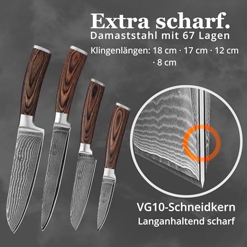 Foto von Wakoli EDIB 4-teiliges Damast Küchenmesser Set aus 67 Lagen Damaststahl