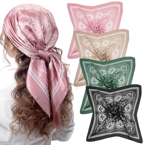 27'' Square Satin Head Scarves Satin Bandanas for Women Headband Scarves Silk Feeling Scarf Sleeping Hair Wrap Boho Headwear3