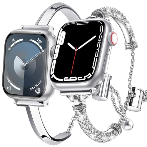 Bracelet en acier pour Apple Watch avec diamants scintillants anti-rayures