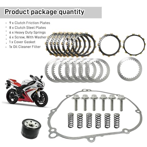 Image of Clutch Kit & Friction Steel Plates Cover Gasket Compatible with Yamaha YZF R1 2007-2008 OEM# 4C8-W001G-00-00