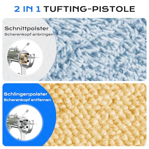 BESGEER Tufting Gun Starter-Kit, Komplettes Tufting-Set mit Tufting-Trimmer, 2-in-1 Cut-&Loop-Pile Teppichpistole, Tufting-Pistole zum Verschenken, mit Stoff & Garn, Tufting Machine (Blau)