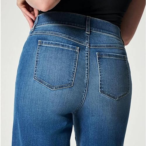 Jeans Pull-On Perna Larga - Calça Jeans Cintura Alta Elástica Com Costura Frontal,Calças casuais par