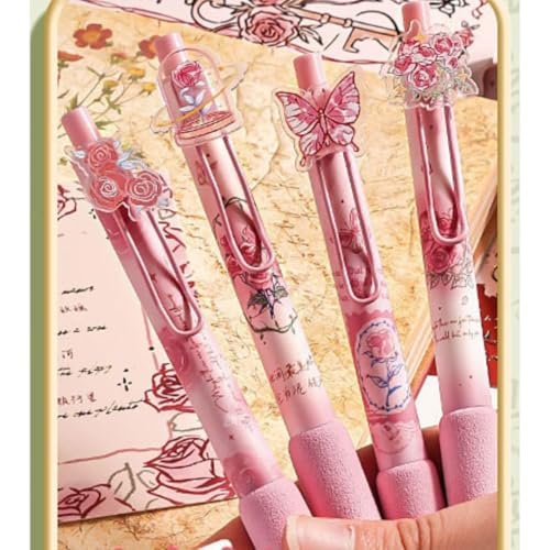 Image of Alokik Luxury Gel Pens and Highlighter 5pcs black Color pen + 1 pcs highlighter Coordinated Design, Signature Pen Set, Writing School Supplies (Rose Poetry Gel Pen Set of 4)