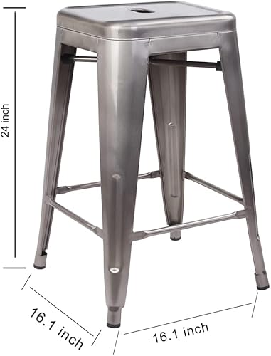 Miniatura 287 de GIA Taburete de mostrador sin respaldo de 24 pulgadas, cantidad de 4, bronce con asiento de madera clara Negro -,Café,Gris,gris, (Gun