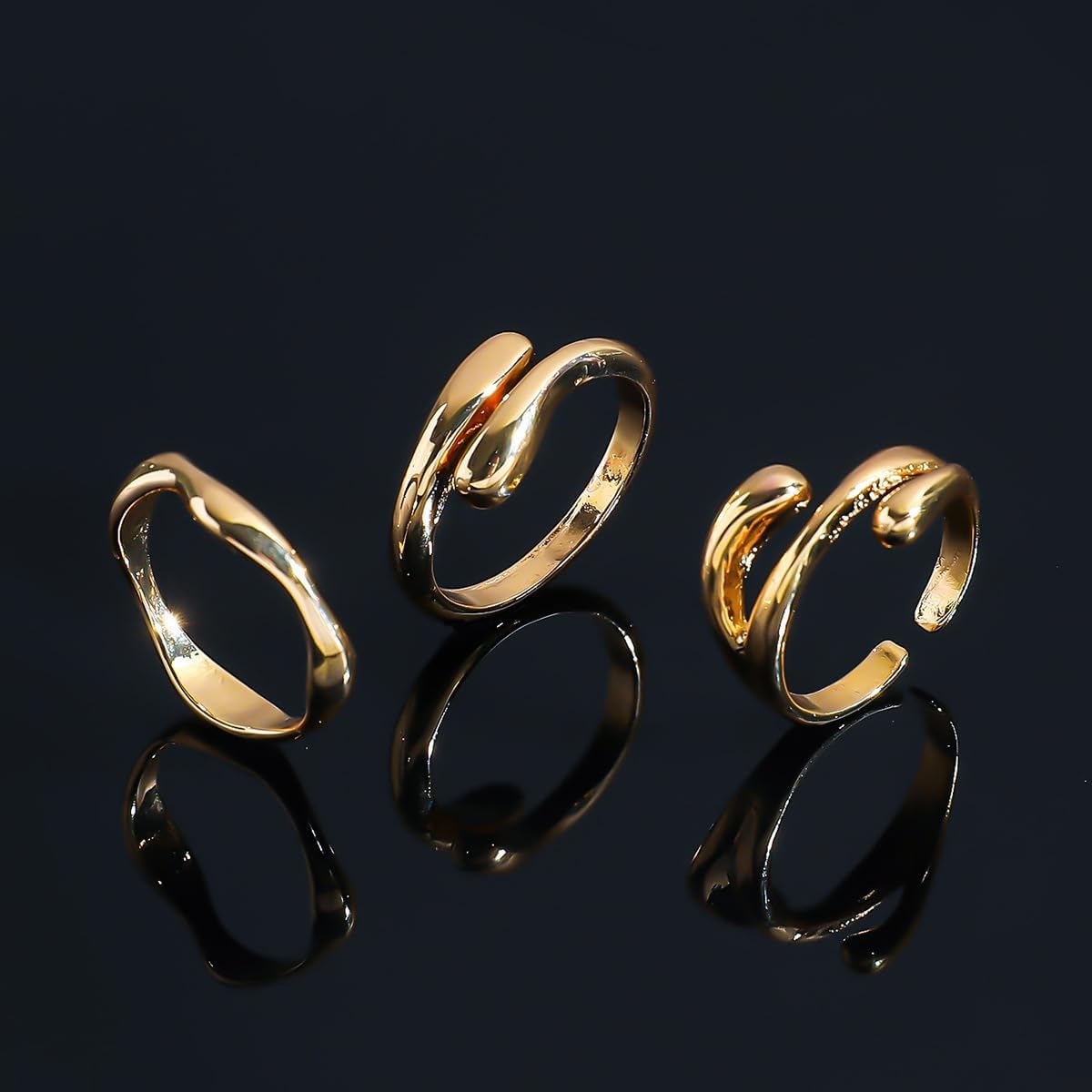 Gold Chunky Rings Set for Women Adjustable Open Statement Rings Twisted Stacking Knuckle Thumb Ring Fashion Jewelry Set Accessories - Image 6