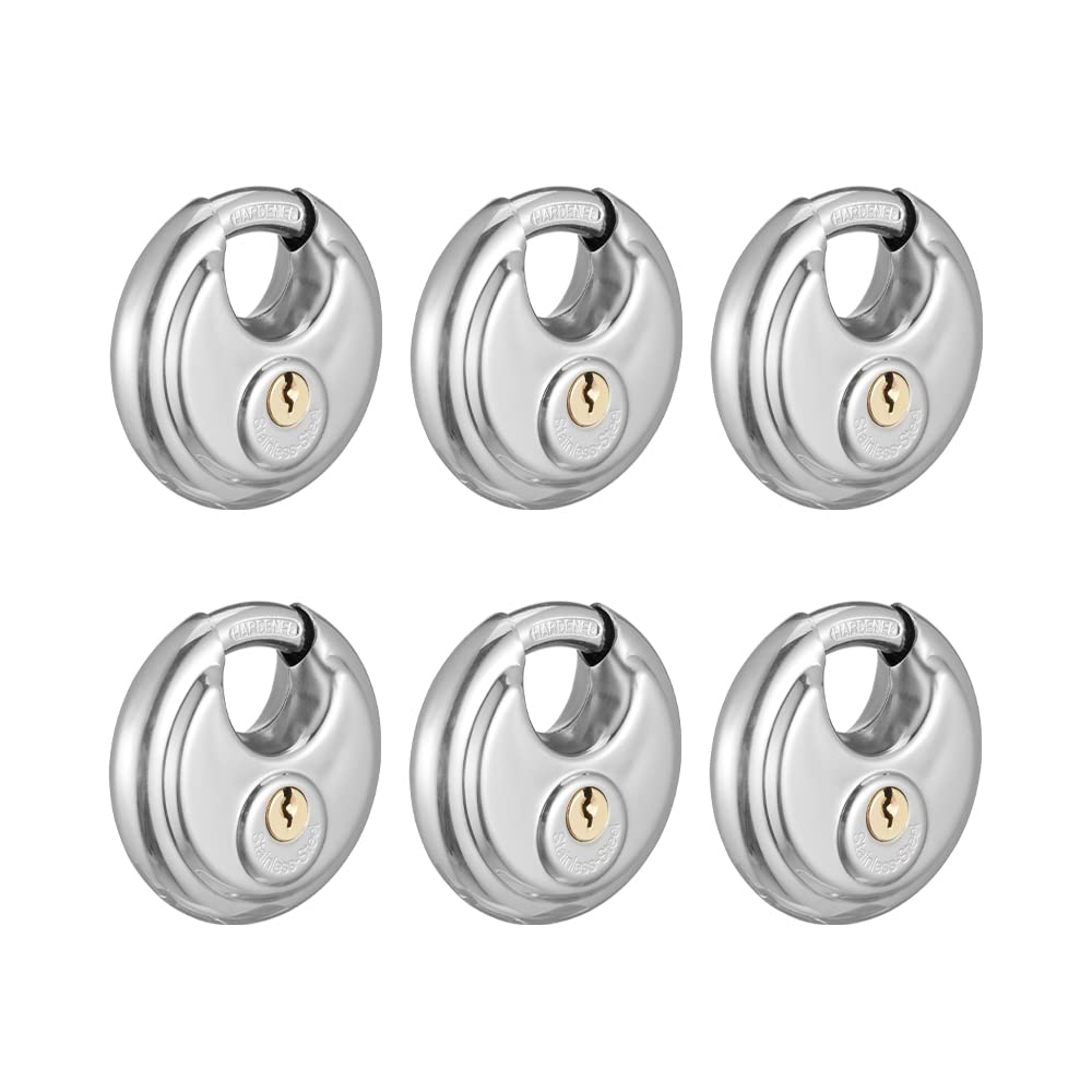 CINCINNO Keyed Alike Disc Padlock, 6 Pack Stainless Steel Discus Lock
