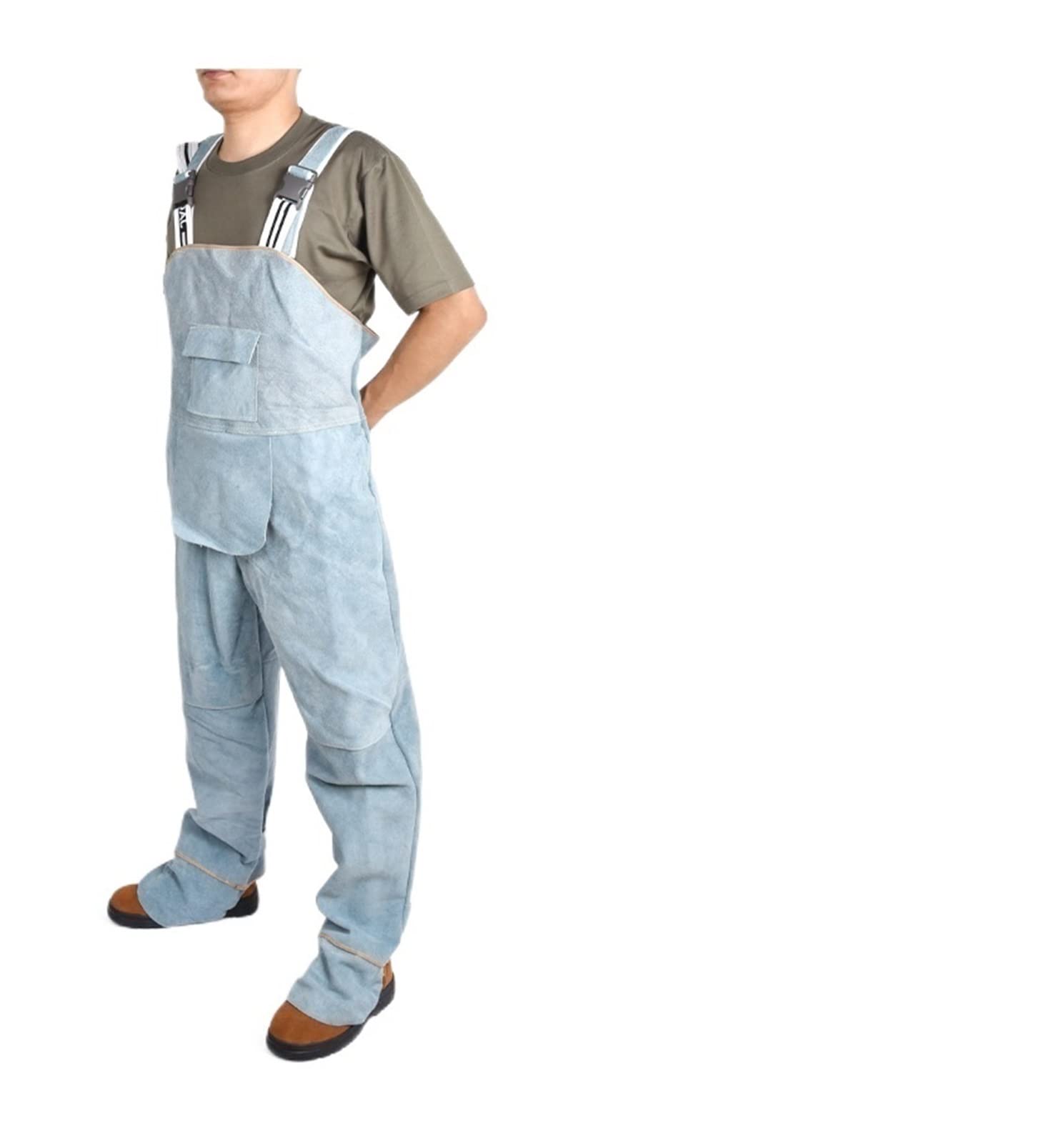 Traje de soldadura de cuero Pantalones de soldador de reparación de cuero de cuero protector de babero unisex, Resistente al calor y retardante de llama(Blauw,XL)
