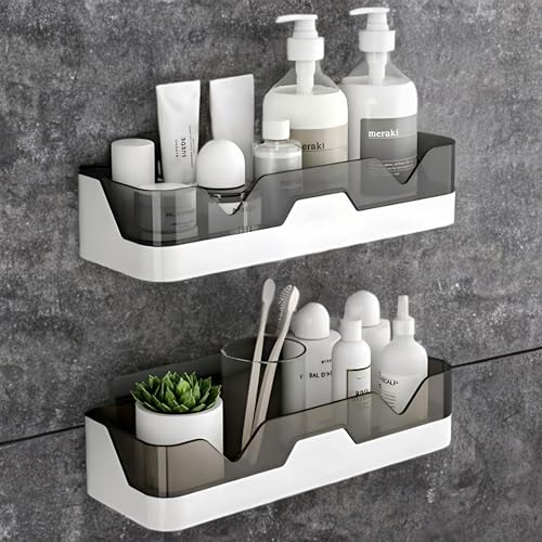 Havenry 2-Piece Shower Caddy - Plastic Bathroom Organiser/Shower Shelf - Rust Proof Suction Storage Solution - Easy Installation - Ideal for Shampoo, Soap, Shower Accessories - Durable & Space-Saving