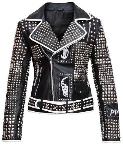 Veste de moto en cuir clouté femme Brando blouson biker noir