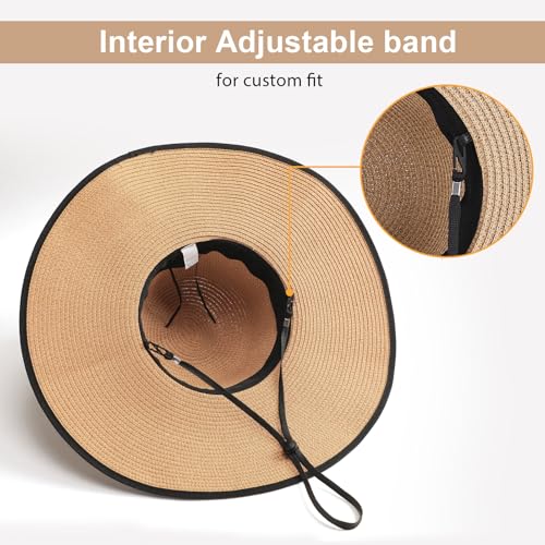 Image of Beach Sun Straw Hats for Women, Wide Brim UPF 50+ UV Sun Protection Summer Straw Hat Packable Foldable Roll up Cap