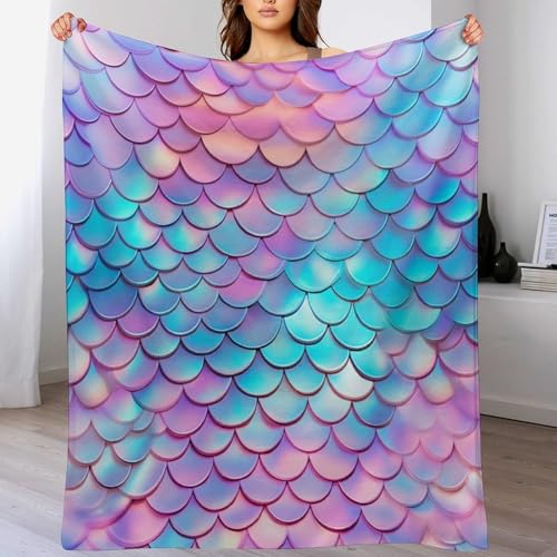 Couverture Polaire Poisson Scales pour Le Canapé, Le Lit, Couvertures Moelleuse Flannel pour Toutes Les Saisons, 150×200cm