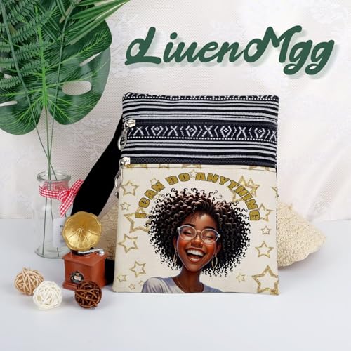 African American Messenger Bag Small Ethnic Pattern Adjustable Strap Crossbody Zipper Pouch Inspiring Phone Organizer Wallet I Can Do Anything Shoulder Handbag for Black Women 5