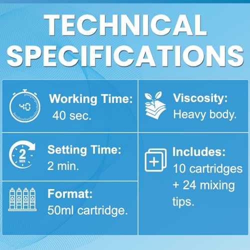 Image of E&E Heavy Body Fast Set, Set of 4 X 50ml Cartridge + 24 Mixing Tips, 40 Seconds Working Time, 2 Minutes Setting time - High Viscosity Material