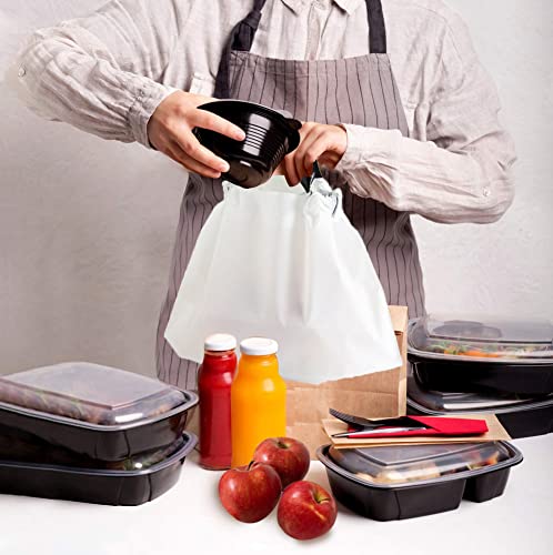 50Pcs Plastic Bags With Handles Reusable Sturdy Lunch Bags Drawstring To Go Bags | Take Out Bag For Restaurants | Delivery | Small Business | Grocery (White) #TOP5