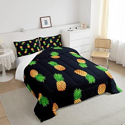 Pineapple Kids Bedding Set Full Size Tropical Fruit Print Fabric Comforter Set for Women Men Boys Fresh Pineapple Soft Lightweight Comforter Quilted Bedroom Decor Comforter Inner Fill 51BfY5LFlIL. SS400