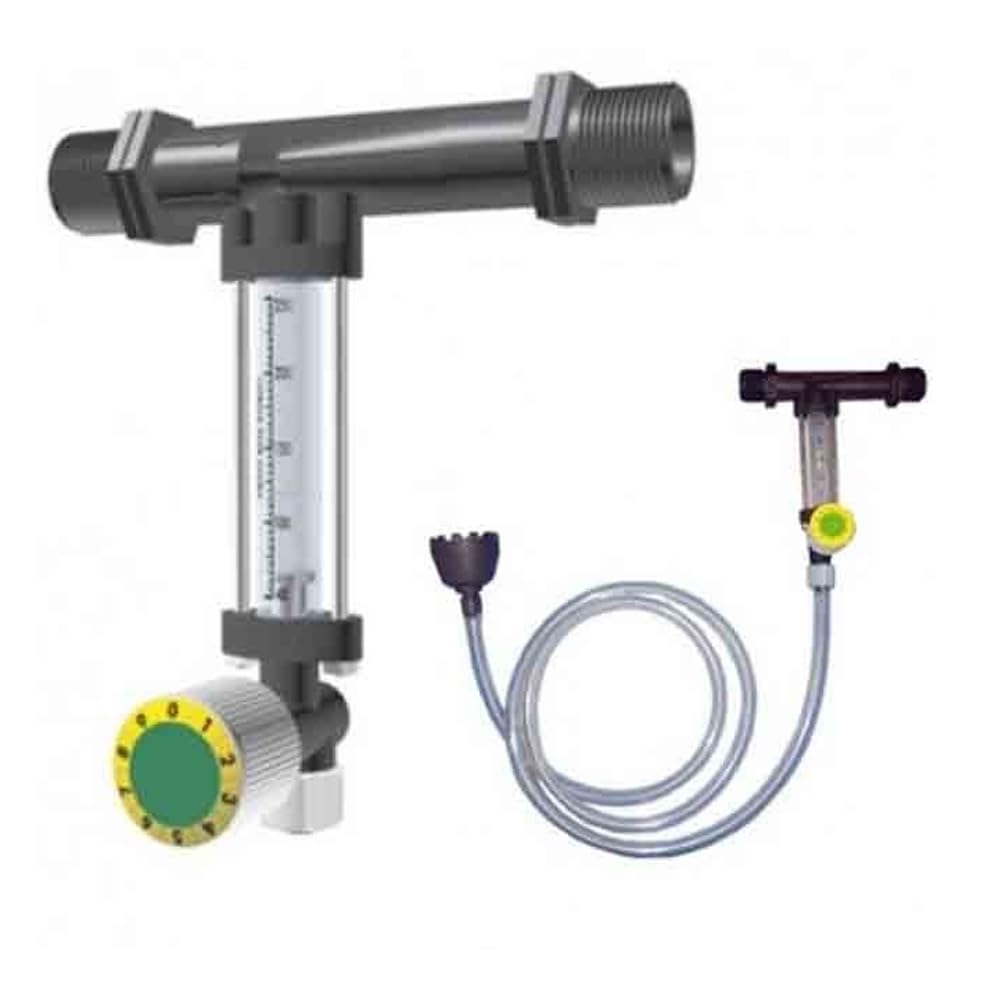 Suinga Inyector Venturi Fertilizante 32Ø 7mm con Llave Dosificadora con Caudalimetro | Caudal Maximo Riego 2500 l/h | Caudal Maximo Fertilizante 250 litros a 3 bar | Rosca macho 1"