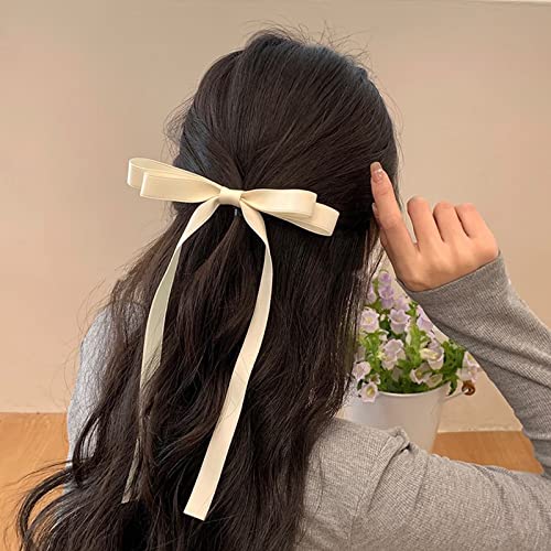 2Pcs Hair Bows Clips For Women-Long Velvet Bow Hair Ribbons Barrette Snap Bow Hair Clip-Hair Accessories Gift For Teen Girls (6Pcs Black+Pink+Off White) #TOP1