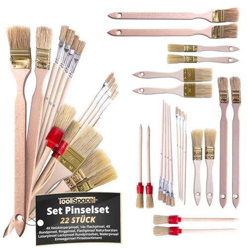 ToolSpace Pinselset 22 Stück 4 Heizkörperpinsel 14 Flachpinsel...