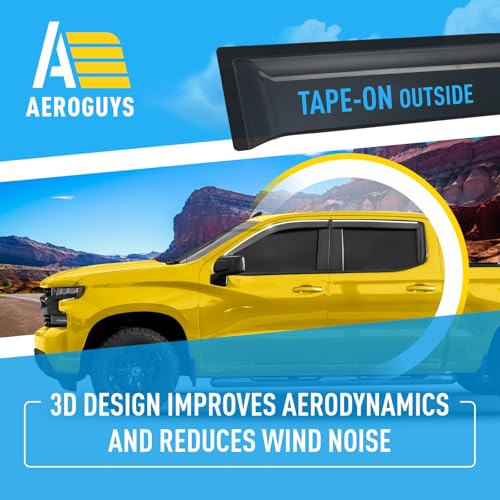 Extra Durable Window Deflectors Tape-On Window Visors Rain Guards Fit for Chevrolet (Chevy) Silverado 1500 2019-2026 Crew Cab, Sun Visors, Wind Vent for Shades, Exterior Car Accessories- 4 pcs. AG0893 by AEROGUYS - Image 5