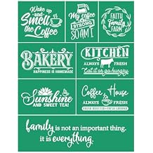 JAJADO Farmhouse Kitchen Silk Screen Stencil Reusable Self Adhesive Stencil, Coffee Quotes Homemade Bakery Farmhouse Sign Making Burning Stencils for Painting On Wood/Ceramic/Fabric Art Craft 8.5x11