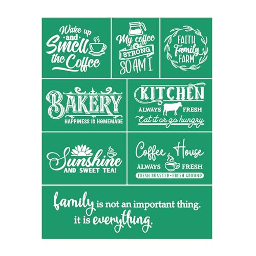 JAJADO Farmhouse Kitchen Silk Screen Stencil Reusable Self Adhesive Stencil Coffee Quotes Homemade Bakery Farmhouse Sign Making Burning Stencils for Painting On Wood/Ceramic/Fabric Art Craft 8.5x11