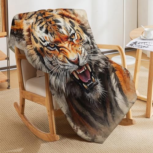 Couverture respirante pour lit et canapé plaid tigre 130x150cm flannel - 7