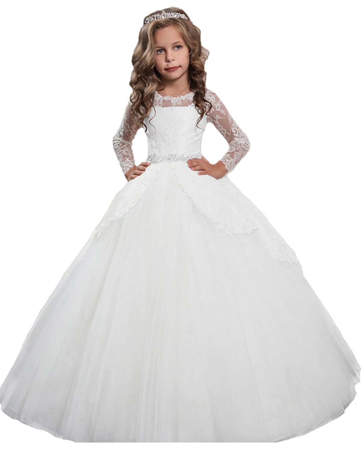 Aibaowedding Prinzessin Lange Mädchen Blumenmädchenkleider Prom Ballkleid | Mädchen Puffy Langes Tüll Hochzeitskleid Ballkleid Kinder Festkleid Kommunionkleid Hochzeit Geburtstag Brautjungfernkleid