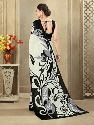 Image of SIRIL Women's Crepe Silk Printed Saree with Unstitched Blouse Piece