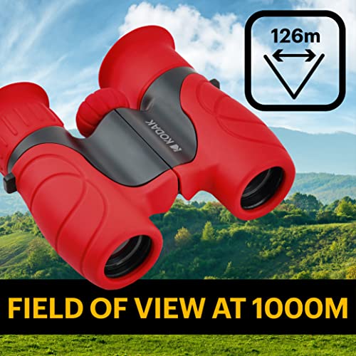 KODAK BCS100 Kids Binoculars 8x, Compact and Ergonomic Binoculars, Soft Rubber, Strap and Carrying Case Included, Red - Image 4