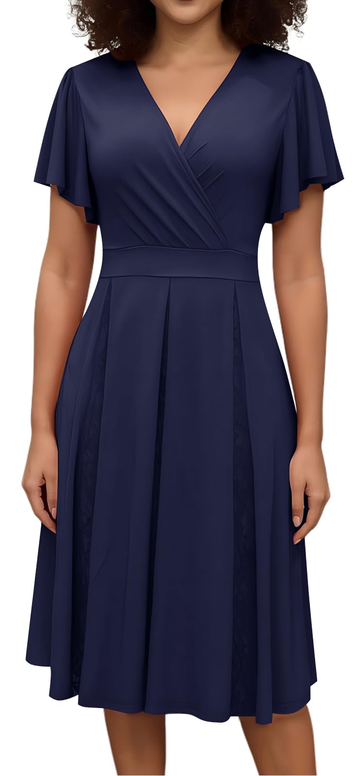 Womens Navy Blue Cocktail Prom Dresses 2025 Summer Sexy V Neck Lace Maternity Clothes Formal Wrap Wedding Guest Bridesmaid Midi Dress,Large