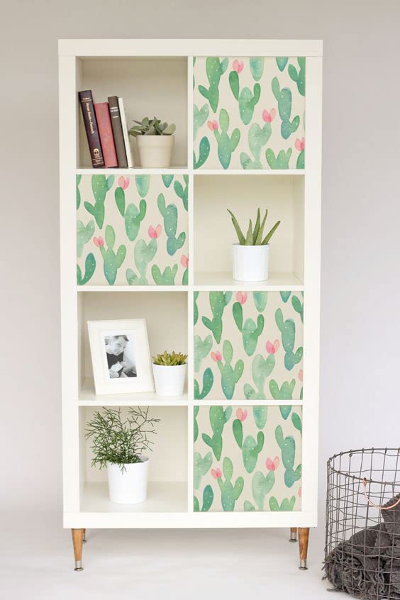 Autocollant meuble Kallax auto-adhésif | Set de 8 stickers déco 33x33 Cactus