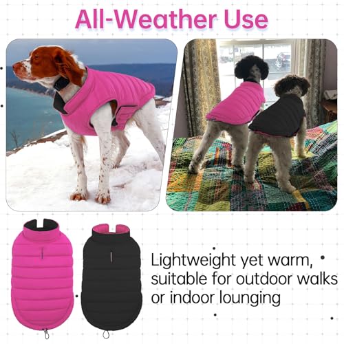 Image of Lelepet Reversible Dog Coat Windproof Dog Puffer Jacket Lightweight Vest | Warm Puffer Vest for Winter Coats for Small Dogs Adjustbale Hook & Loop Pet Apparel with Leash Hole, Chihuahua, Shih Tzu, S