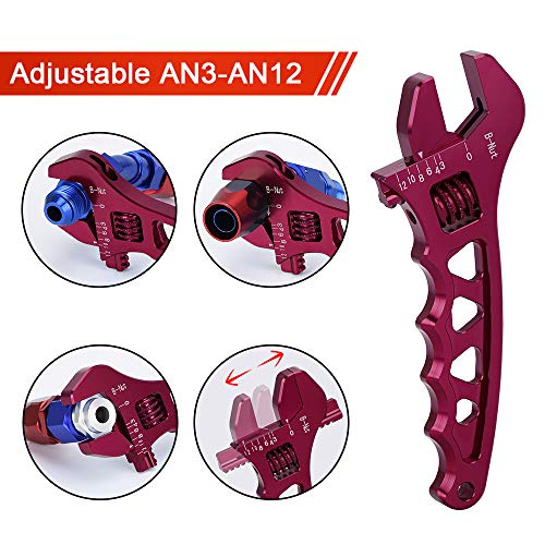 Ptnhz An Adjustable Wrench Lightweight Aluminum An3-An12 Hose Fitting Tool Spanner(Red) #TOP2