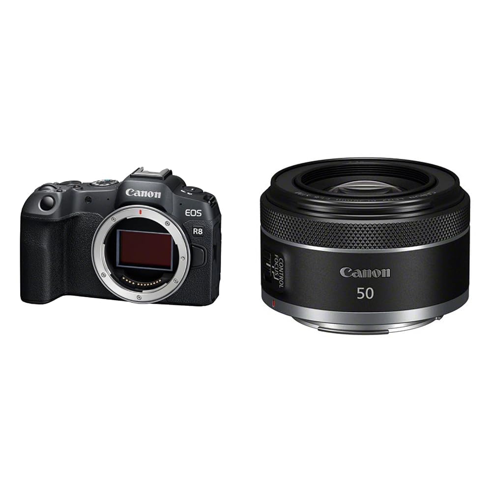 Canon EOS R8 Appareil Photo (Hybride Plein Format 24M Pixels, 40im/Sec, CMOS AF Dual Pixel, vidéo 4k 60p, WiFi) sans Objectif, Noir & RF 50mm F1.8 STM