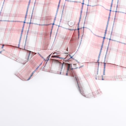 Girls Long Sleeve Plaid Button Down Western Shirt Tie Front Cowgirl Outfits Blouse Tops4