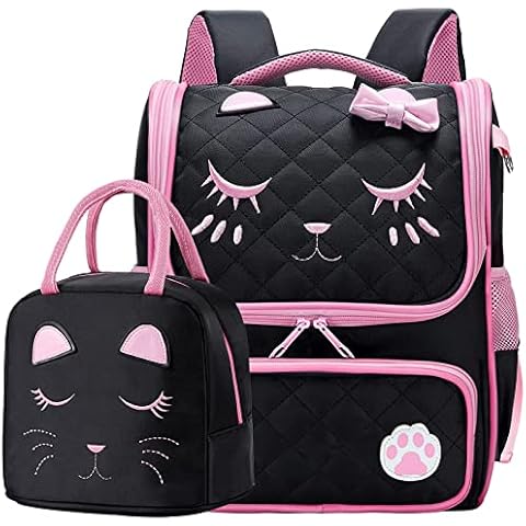 FEWOFJ Cute Black Backpacks with Lunch Bag for Teen Girls, Kids Backpack for Toddler Preschool Bookbags Elementary School Bags Cover
