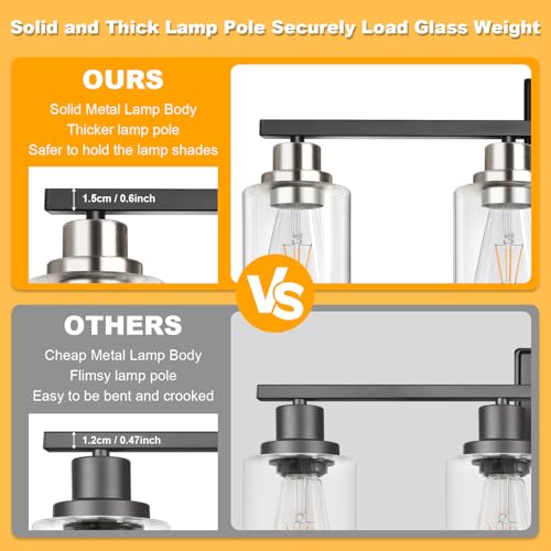 Image of Unicozin Modern Bathroom Light Fixtures, 4 Light Vanity Lights Over Mirror, Black and Brushed Nickel Wall Lamp with Clear Glass for Living Room Cabinet Bedroom Porch
